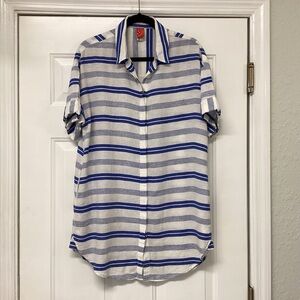 Red Carter Women's Linen Blend Shirtdress Blue/White Size S Preppy Classic Beach